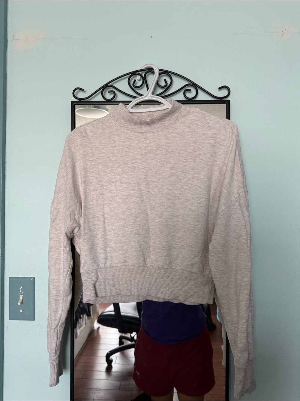 Garage Light Gray Mock Neck Cropped Sweatshirt